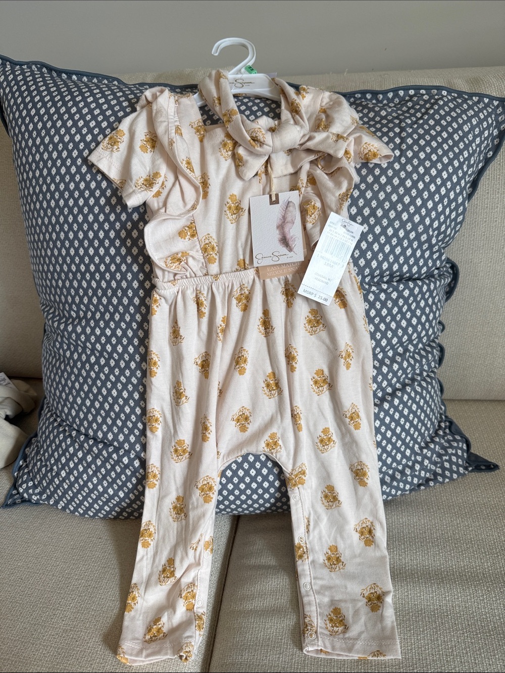 Jessica Simpson Cream and Mustard Floral Jumpsuit Romper